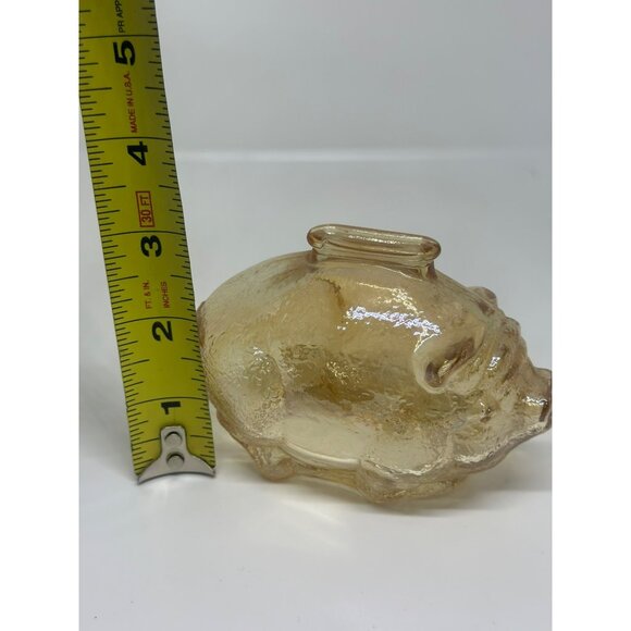 VTG Anchor Hocking Marigold Carnival Glass Piggy Bank Iridescent Amber Coin Bank - Picture 6 of 7